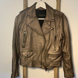Banana Republic Metallic Gold 100% Leather Jacket